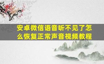 安卓微信语音听不见了怎么恢复正常声音视频教程