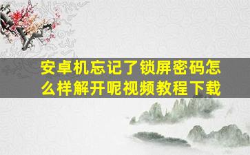 安卓机忘记了锁屏密码怎么样解开呢视频教程下载