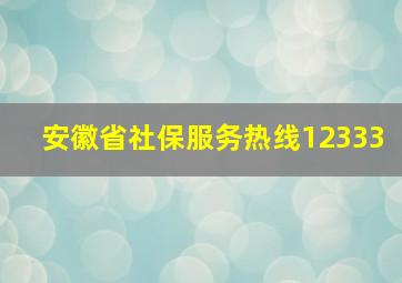 安徽省社保服务热线12333