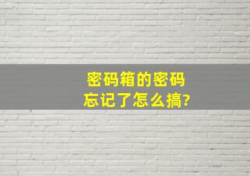 密码箱的密码忘记了怎么搞?