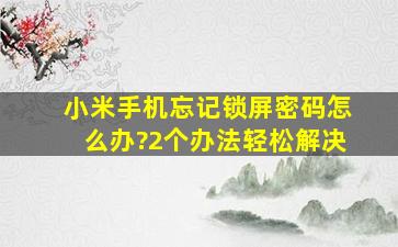 小米手机忘记锁屏密码怎么办?2个办法轻松解决