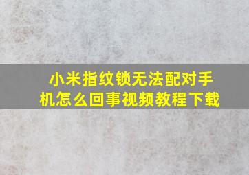 小米指纹锁无法配对手机怎么回事视频教程下载