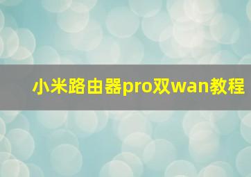 小米路由器pro双wan教程