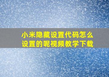 小米隐藏设置代码怎么设置的呢视频教学下载