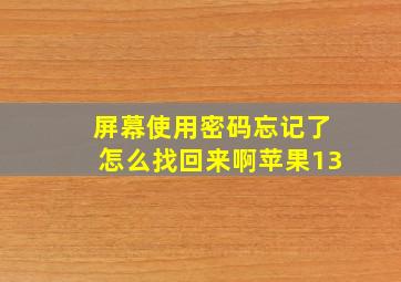 屏幕使用密码忘记了怎么找回来啊苹果13