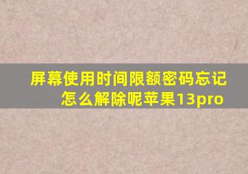 屏幕使用时间限额密码忘记怎么解除呢苹果13pro