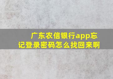 广东农信银行app忘记登录密码怎么找回来啊