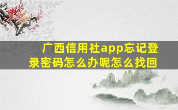 广西信用社app忘记登录密码怎么办呢怎么找回