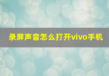 录屏声音怎么打开vivo手机