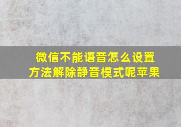 微信不能语音怎么设置方法解除静音模式呢苹果