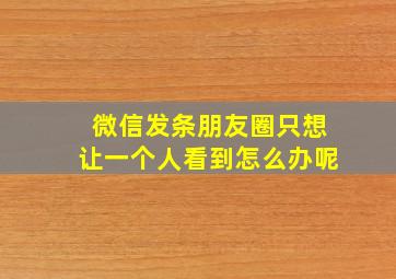 微信发条朋友圈只想让一个人看到怎么办呢