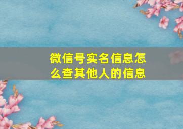 微信号实名信息怎么查其他人的信息