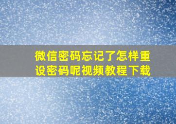 微信密码忘记了怎样重设密码呢视频教程下载