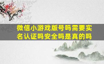 微信小游戏版号吗需要实名认证吗安全吗是真的吗