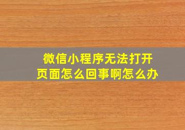 微信小程序无法打开页面怎么回事啊怎么办