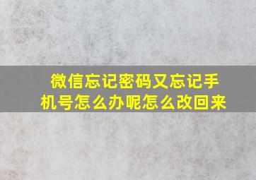 微信忘记密码又忘记手机号怎么办呢怎么改回来