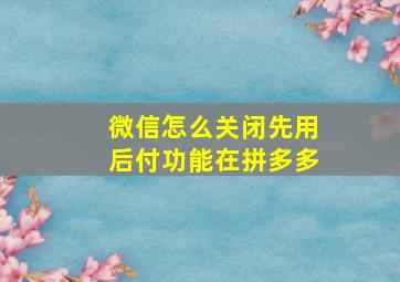 微信怎么关闭先用后付功能在拼多多