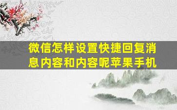 微信怎样设置快捷回复消息内容和内容呢苹果手机