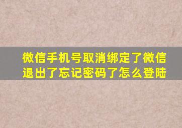 微信手机号取消绑定了微信退出了忘记密码了怎么登陆