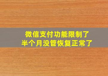 微信支付功能限制了半个月没管恢复正常了