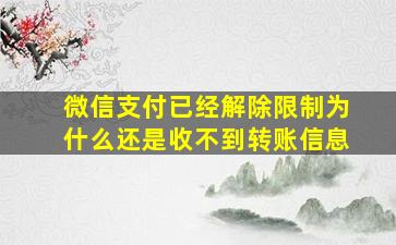 微信支付已经解除限制为什么还是收不到转账信息