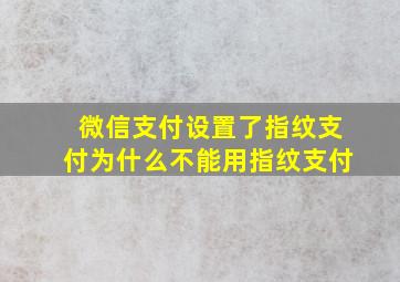 微信支付设置了指纹支付为什么不能用指纹支付