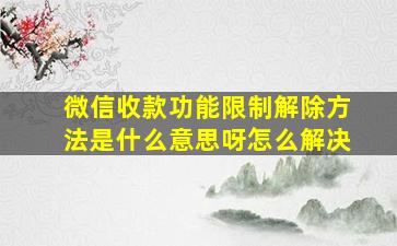 微信收款功能限制解除方法是什么意思呀怎么解决