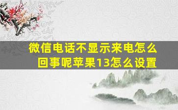 微信电话不显示来电怎么回事呢苹果13怎么设置