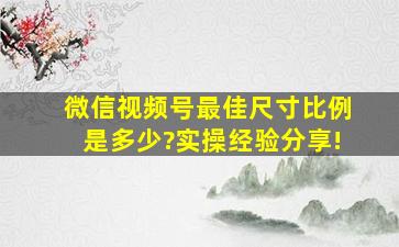 微信视频号最佳尺寸比例是多少?实操经验分享!