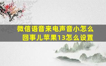 微信语音来电声音小怎么回事儿苹果13怎么设置