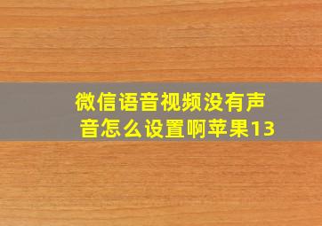 微信语音视频没有声音怎么设置啊苹果13