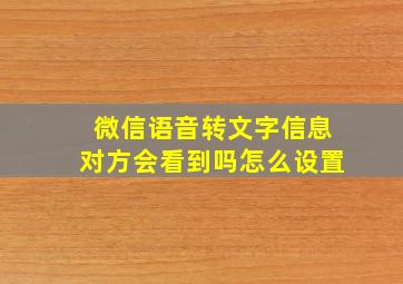 微信语音转文字信息对方会看到吗怎么设置