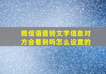 微信语音转文字信息对方会看到吗怎么设置的