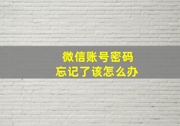 微信账号密码忘记了该怎么办