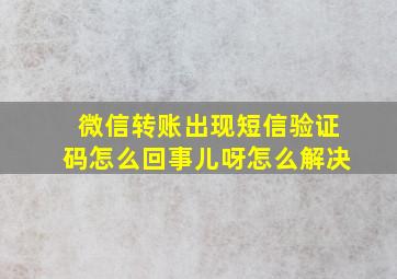 微信转账出现短信验证码怎么回事儿呀怎么解决