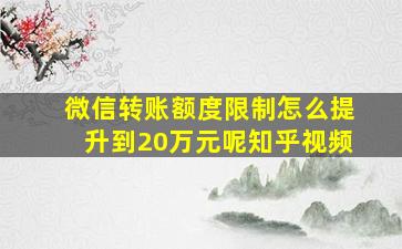 微信转账额度限制怎么提升到20万元呢知乎视频