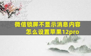 微信锁屏不显示消息内容怎么设置苹果12pro