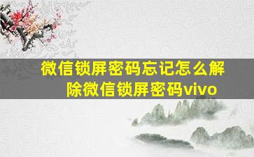 微信锁屏密码忘记怎么解除微信锁屏密码vivo