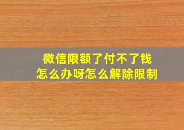 微信限额了付不了钱怎么办呀怎么解除限制