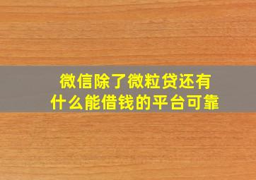 微信除了微粒贷还有什么能借钱的平台可靠