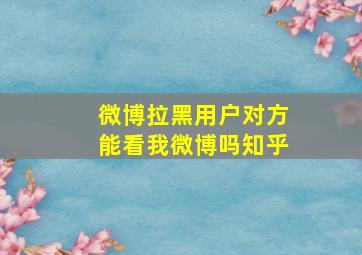 微博拉黑用户对方能看我微博吗知乎