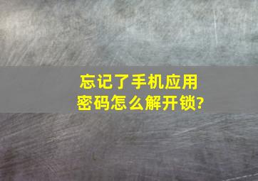 忘记了手机应用密码怎么解开锁?