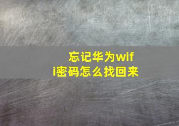 忘记华为wifi密码怎么找回来