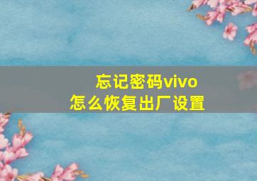 忘记密码vivo怎么恢复出厂设置