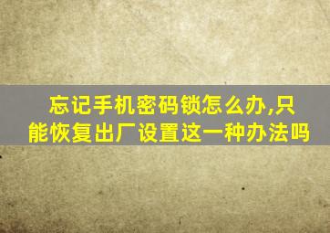 忘记手机密码锁怎么办,只能恢复出厂设置这一种办法吗