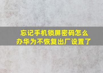 忘记手机锁屏密码怎么办华为不恢复出厂设置了