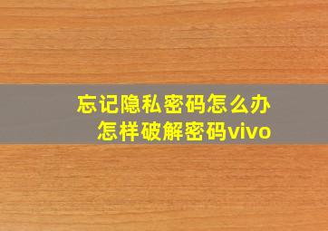 忘记隐私密码怎么办怎样破解密码vivo