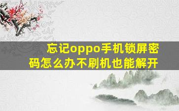 忘记oppo手机锁屏密码怎么办不刷机也能解开