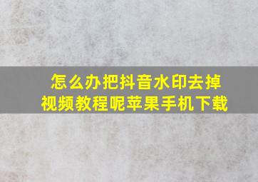 怎么办把抖音水印去掉视频教程呢苹果手机下载