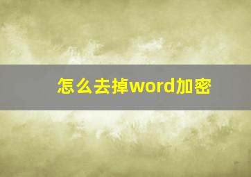 怎么去掉word加密